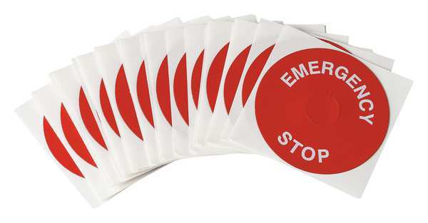 Emergency Stop Legend Plate Label, 22mm, White on Red, THTEP-248-593RD
