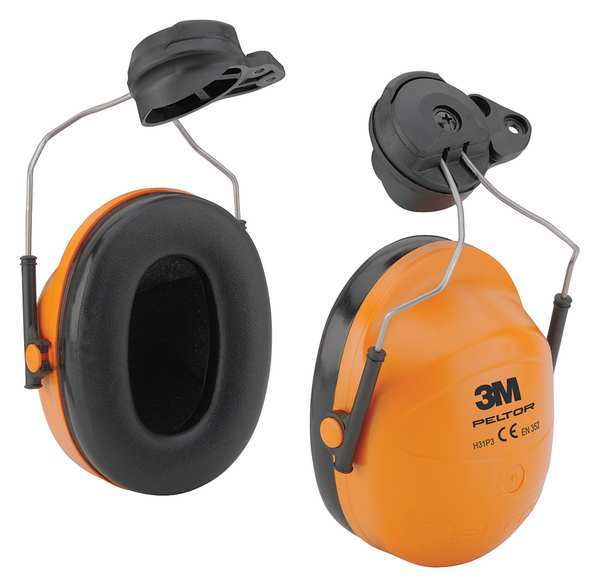 Hard Hat Mounted Ear Muffs, 23 dB, Peltor Hi-Viz, Black/Orange