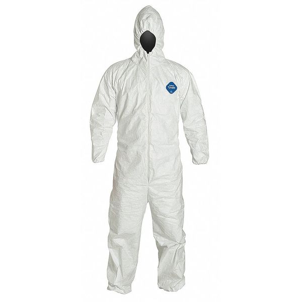 Hooded Disposable Coveralls, White, Tyvek(R) 400, Zipper