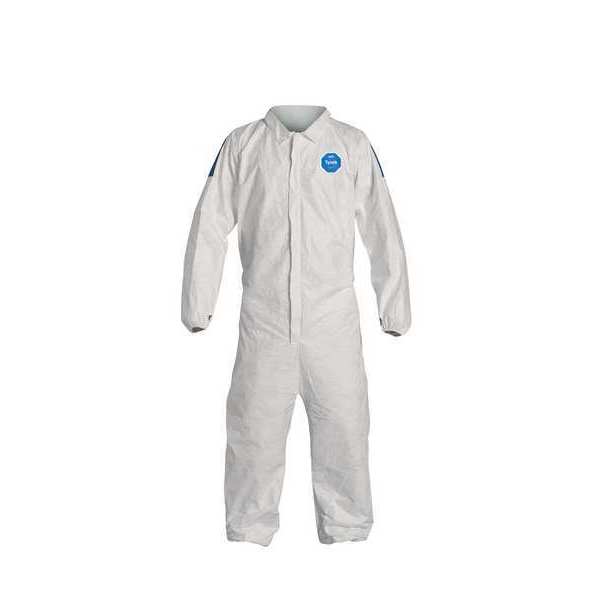 Collared Disposable Coveralls, 25 PK, White, High Density Spunbond Polyethylene, Zipper