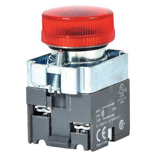 Pilot Light, 22mm, LED, Red, Size: 22 mm
