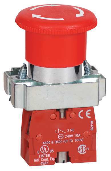 Emergency Stop Push Button, 22 mm, 1NC, Red