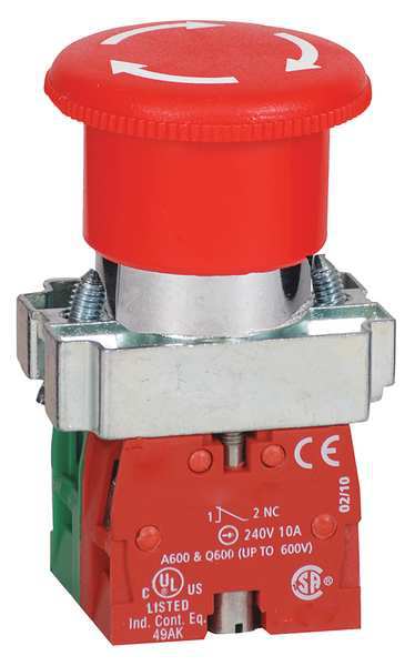 Emergency Stop Push Button, 22 mm, 1NO/1NC, Red