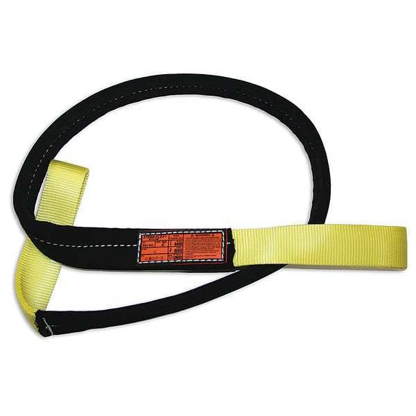 Synthetic Web Sling, Twisted Eye and Eye, 3 ft L, 1 in W, Nylon, Yellow/Black