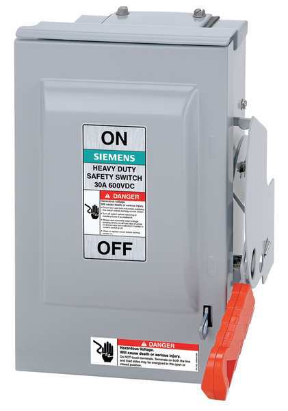 Fusible Solar Safety Disconnect Switch, 30 A, 600V AC/DC, 3 pole, NEMA 3R