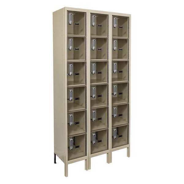 Box Locker, 36 in W, 12 in D, 78 in H, (3) Wide, Tan