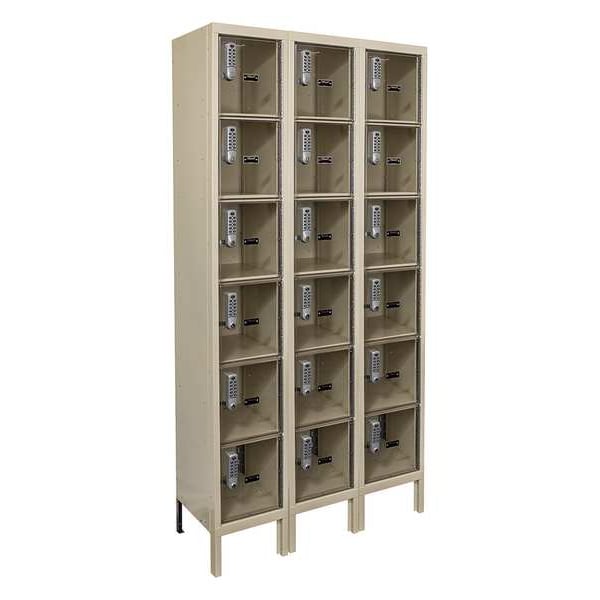 Box Locker, 36 in W, 18 in D, 78 in H, (3) Wide, Tan