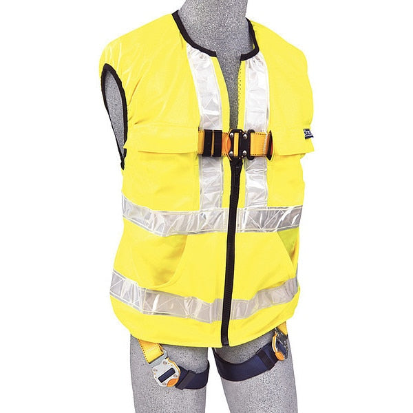 Hi-Vis Full Body Harness, Vest Style, XL, Polyester, Yellow