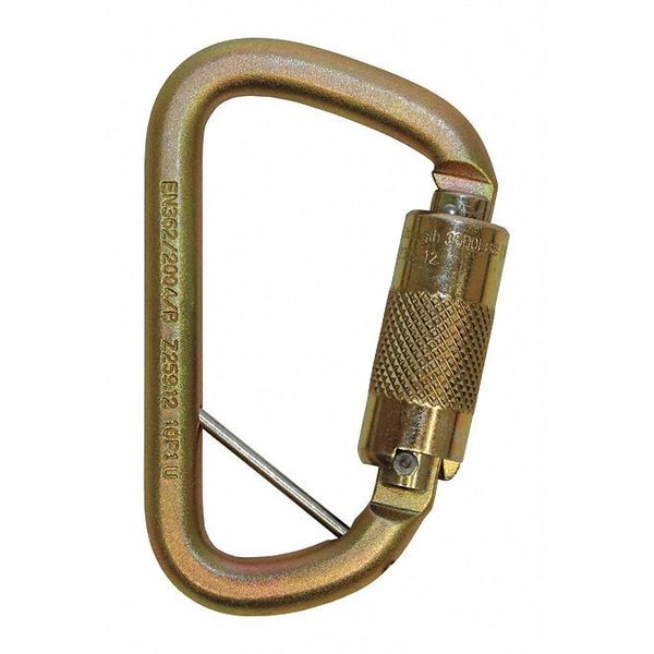 Carabiner, Auto-Lock, 4 1/4 in L, Steel, Gold
