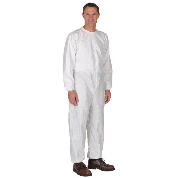 Disposable Coveralls, 25 PK, White, Microporous Fabric, Zipper
