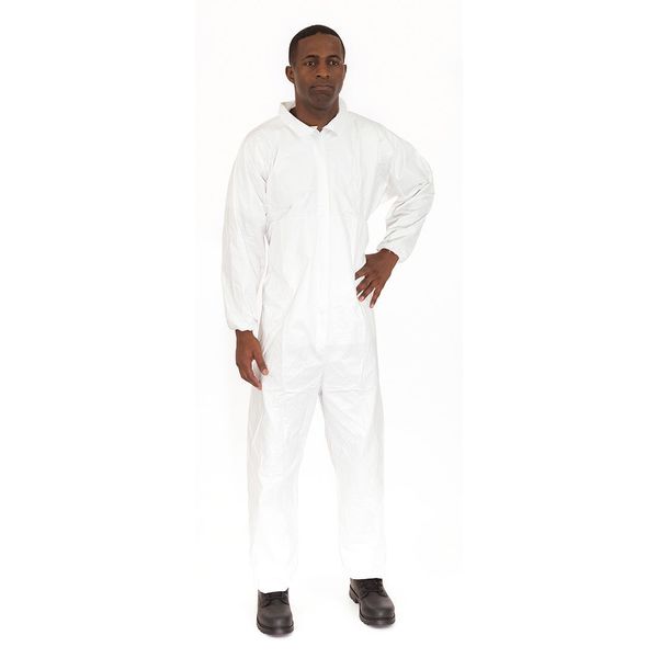 Disposable Coveralls, XL, 25 PK, White, Microporous Fabric, Zipper