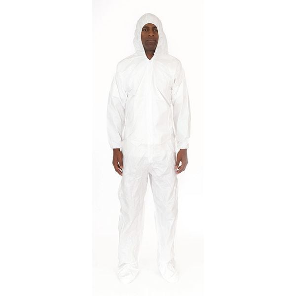 Hooded Disposable Coveralls, 25 PK, White, Microporous Fabric, Zipper