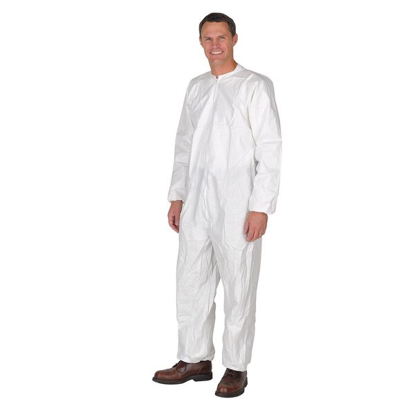 Collared Disposable Coveralls, 25 PK, White, Laminated Nonwoven, Zipper