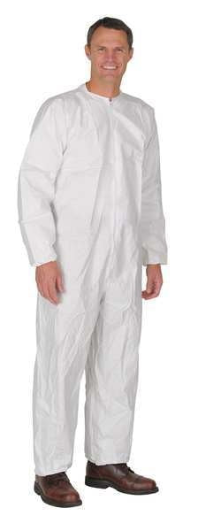Collared Disposable Coveralls, 25 PK, White, Laminated Nonwoven, Zipper