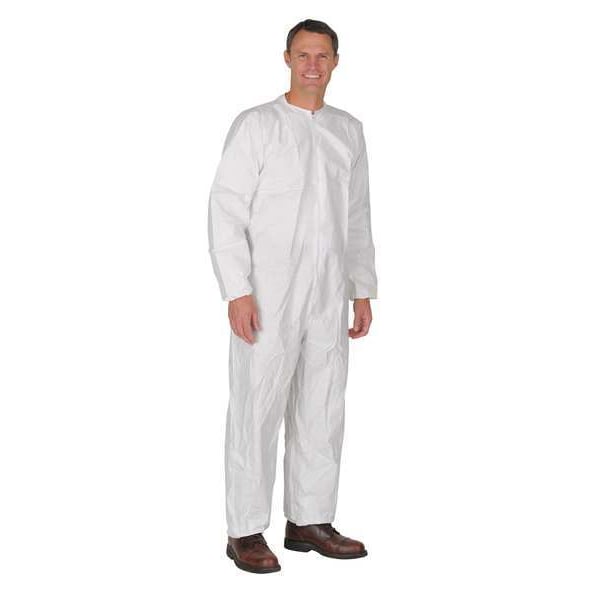 Collared Disposable Coveralls, 25 PK, White, Laminated Nonwoven, Zipper