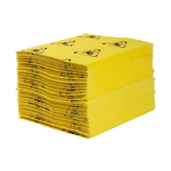 Sorbents, 44 gal. Harsh Chemicals Absorbed, Black, Red, Yellow, Polypropylene, 200 PK