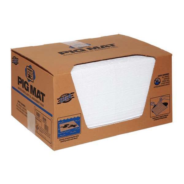 Sorbents, 17 gal/pk, 22 oz/pad, Oil Absorbed, White, Polypropylene, 100 PK