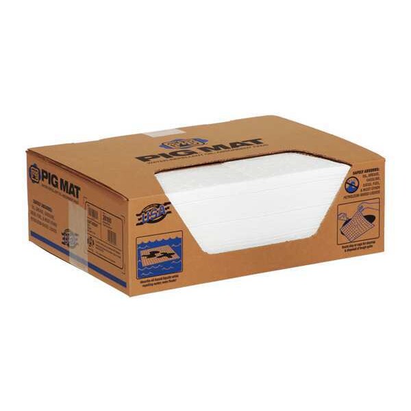 Sorbents, 11 gal/pk, 14 oz/pad, Oil Absorbed, White, Polypropylene, 100 PK