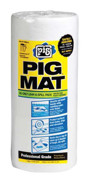 Sorbents, 1 gal/pk, 8.5 oz/pad, Oil Absorbed, White, Polypropylene