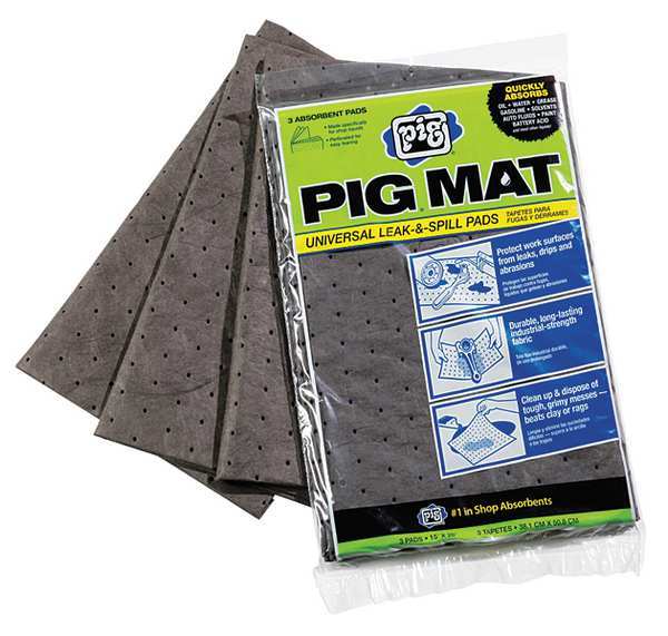Sorbents, 11.158 gal/pk, 14.08 oz/pad, Universal Absorbed, Gray, Polypropylene, 3 PK