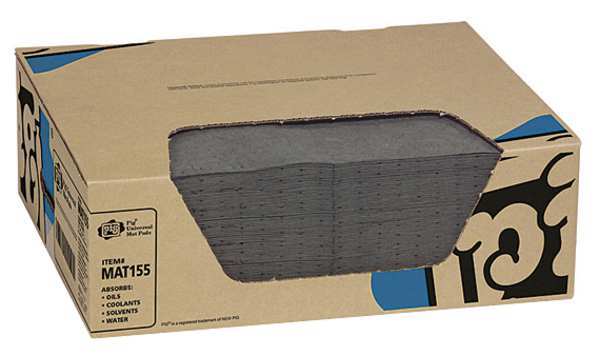 Sorbents, 11 gal/pk, 14 oz/pad, Universal Absorbed, Gray, Polypropylene, 100 PK