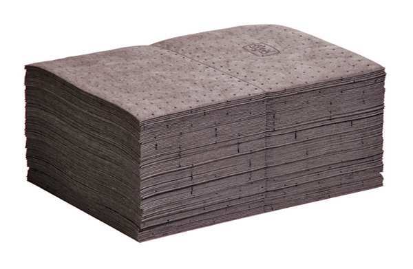 Sorbents, 17 gal/pk, 22 oz/pad, Universal Absorbed, Gray, Polypropylene, 100 PK
