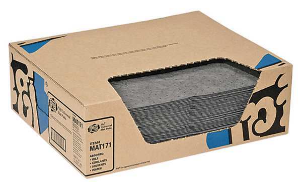 Sorbents, 8 gal/pk, 22 oz/pad, Universal Absorbed, Gray, Polypropylene, 50 PK