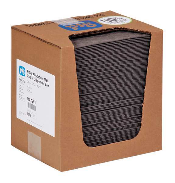 Sorbents, 10 gal/pk, 12 oz/pad, Universal Absorbed, Gray, Polypropylene, 100 PK