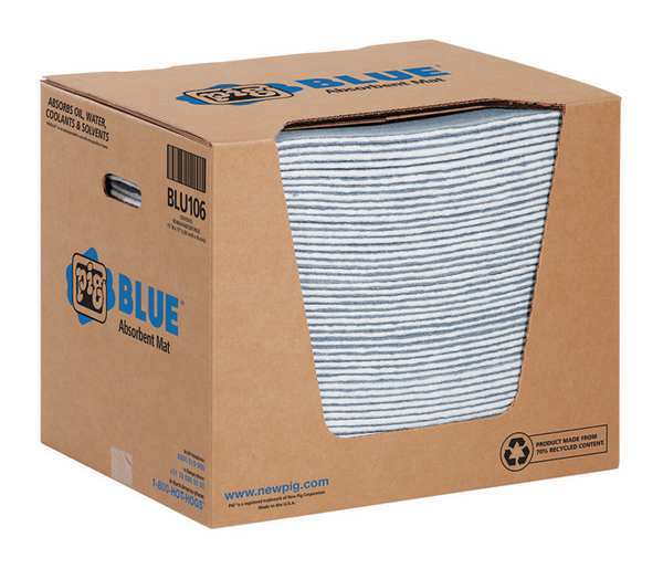 Sorbents, 17 gal/pk, 43 oz/pad, Universal Absorbed, Blue, Fibers, 50 PK