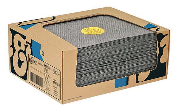 Sorbents, 12 gal/pk, 16.12 oz/pad, Universal Absorbed, Gray, Polyester, Polypropylene, 100 PK
