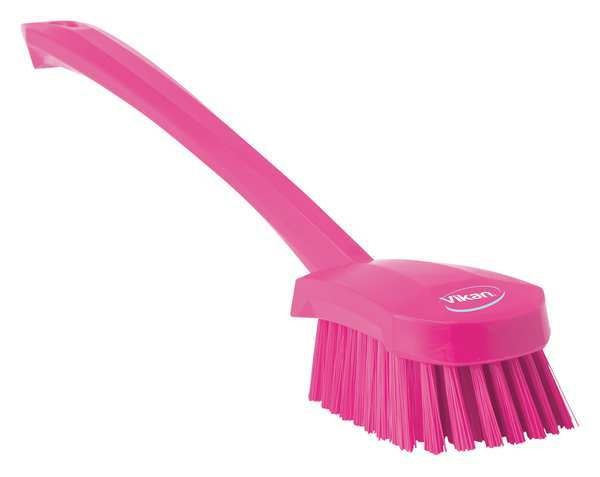 2 3/4 in W Scrub Brush, Stiff, 11 51/64 in L Handle, 4 1/2 in L Brush, Pink, Plastic