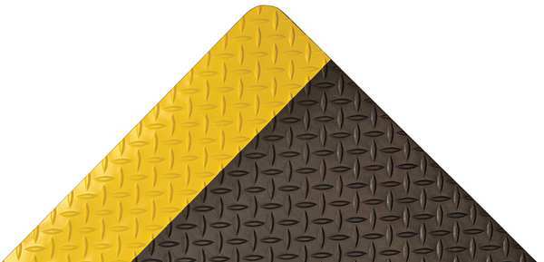 Antifatigue Runner, Black/Yellow, 75 ft. L x 3 ft. W, Diamond Plate Surface Pattern, 9/16