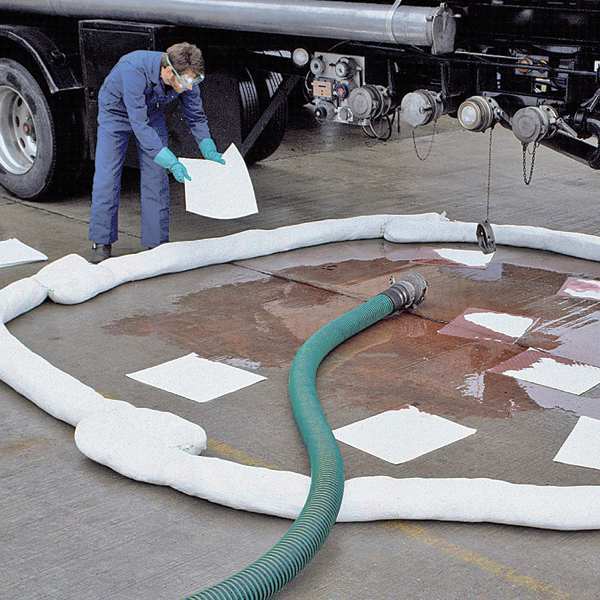 Sorbents, 24 gal/pk; 12 gal/boom, Oil Absorbed, White, Polyester, 2 PK