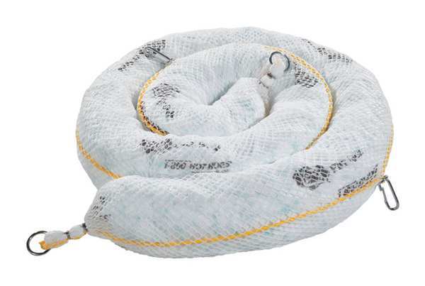 Sorbents, 24 gal/pk; 6 gal/boom, Oil Absorbed, White, Polyester, 4 PK