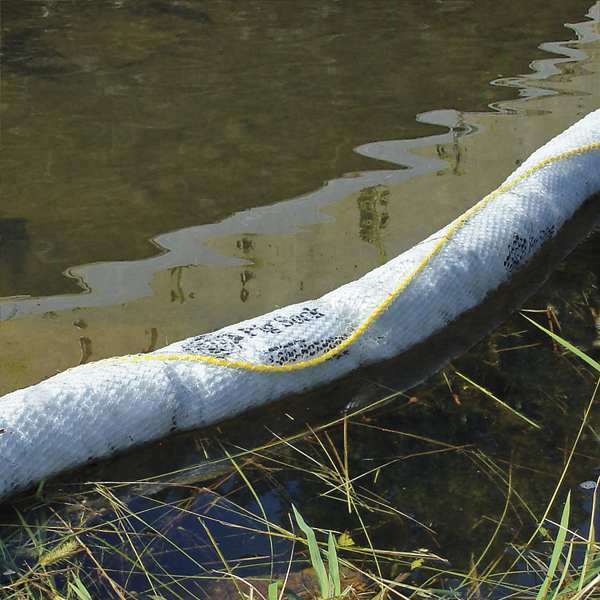 Sorbents, 16 gal/pk; 2 gal/boom, Oil Absorbed, White, Polypropylene, 8 PK