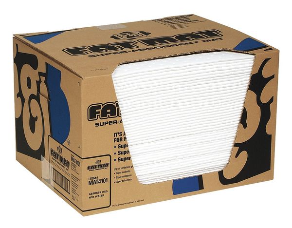 Sorbents, 22 gal/pk, 56 oz/pad, Oil Absorbed, White, Polypropylene, 50 PK
