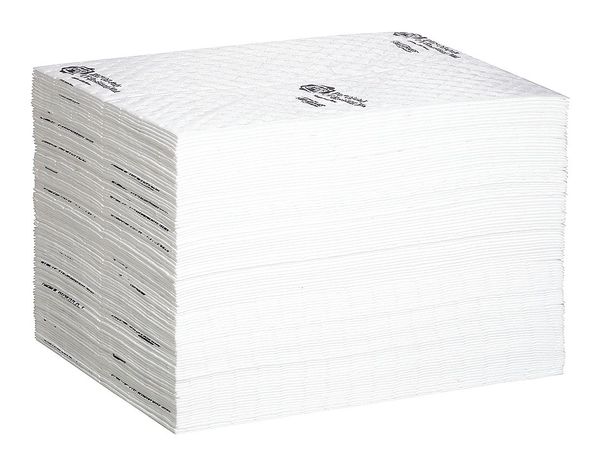 Sorbents, 22 gal. Oil Absorbed, White, Polypropylene, 100 PK