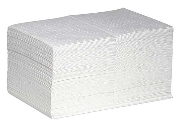 Sorbents, 18 gal. Oil Absorbed, White, Polypropylene, 100 PK