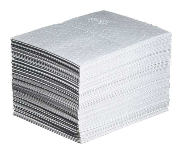 Sorbents, 22 gal/pk, 22 oz/pad, Oil Absorbed, White, Polypropylene, 125 PK