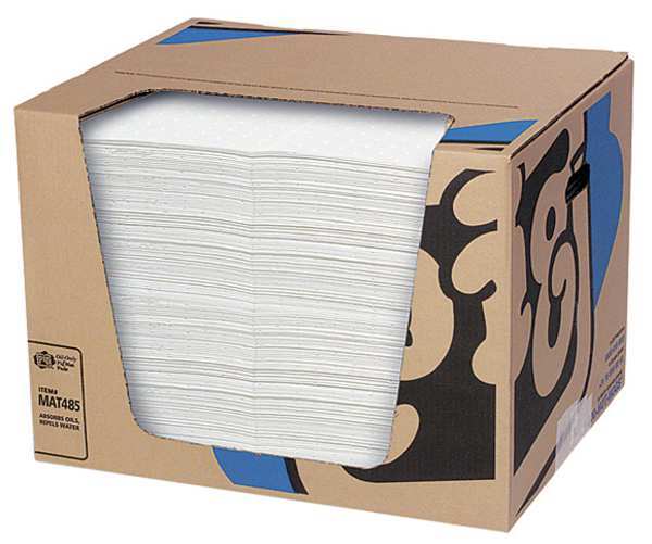 Sorbents, 22 gal. Oil Absorbed, White, Polypropylene, 200 PK