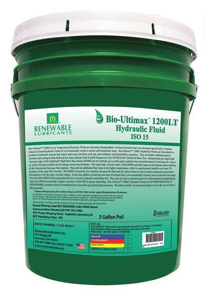 5 gal Bio-Ultimax 1200LT Low Temperature Hydraulic Fluid Pail