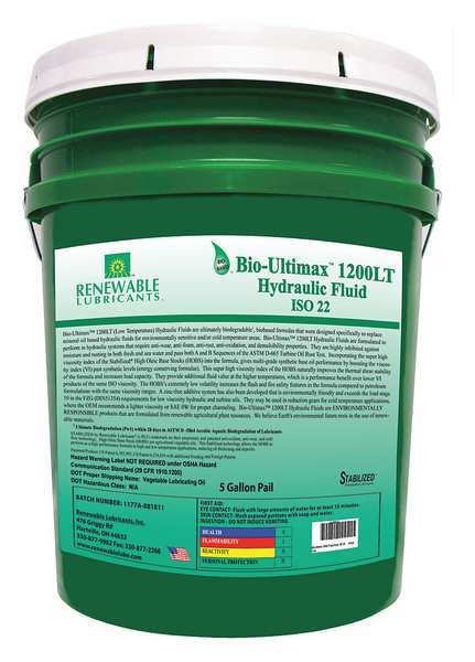 5 gal Bio-Ultimax 1200LT Low Temperature Hydraulic Fluid Pail