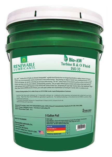 5 gal Bio-AW Turbine R and O Fluids Pail 32 ISO Viscosity