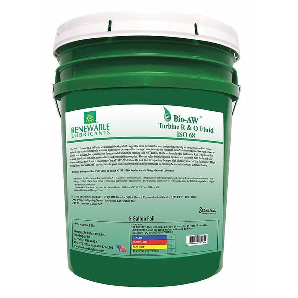 5 gal Bio-AW Turbine R and O Fluids Pail 68 ISO Viscosity