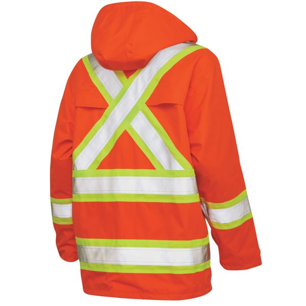 Rain Jacket with Hood, Hi-Vis Orng, 3XL