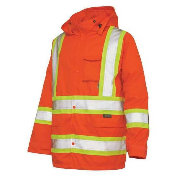 Rain Jacket with Hood, Hi-Vis Orng, L