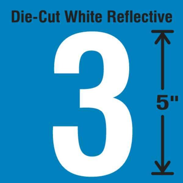 Die-Cut Reflective Number Label, 3, PK5