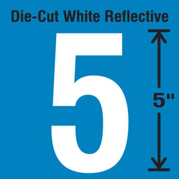 Die-Cut Reflective Number Label, 5, PK5
