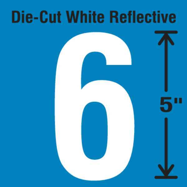 Die-Cut Reflective Number Label, 6, PK5