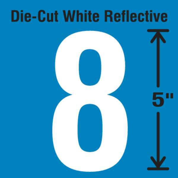 Die-Cut Reflective Number Label, 8, PK5